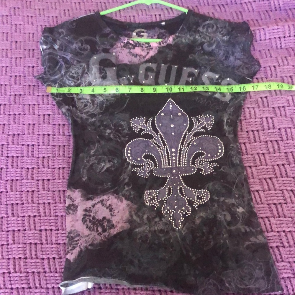 G by Guess slightly sheer T shirt with rhinestones - Picture 2 of 5